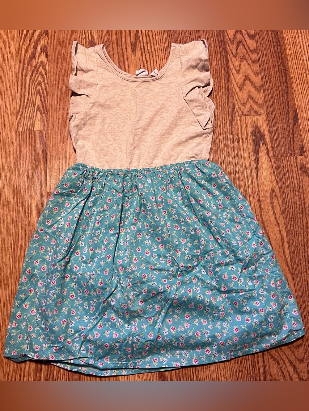 GAP Cream Top with Teal Floral Skirt Girls Dress size medium (8)